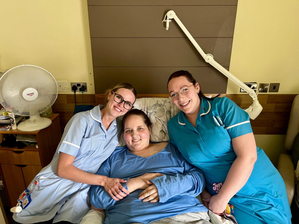 Poppy with nurses, Jess and Beth